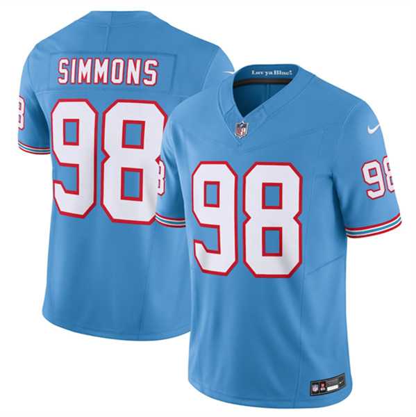 Men%27s Tennessee Titans #98 Jeffery Simmons Light Blue 2023 F.U.S.E. Vapor Limited Throwback Stitched Football Jersey
